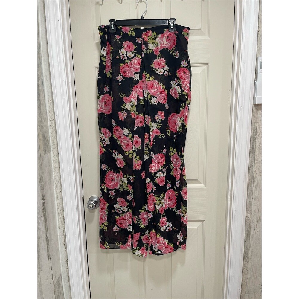 Truth NYC Palazzo Pants Womens XL Black Sheer Floral Wide-Leg Lined Short sku616